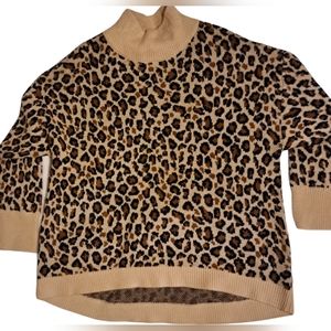 Crown & Ivy Leopard print, mock neck, oversized sweater.